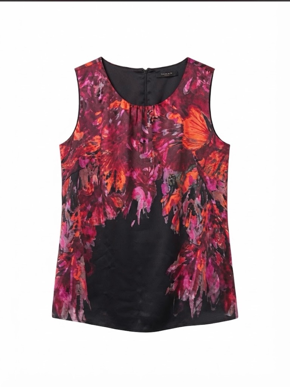 Tahari Floral Sleeveless Shell Top - Black with Pink & Orange